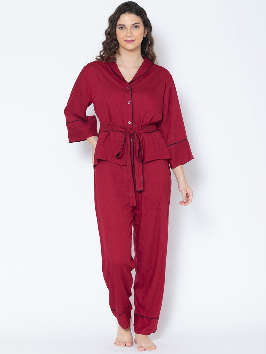 

ETC Women Maroon Night suit With Belt