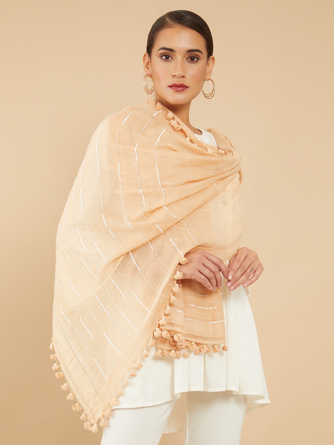 

Soch Women Brown & Silver-Toned Woven Design Stole