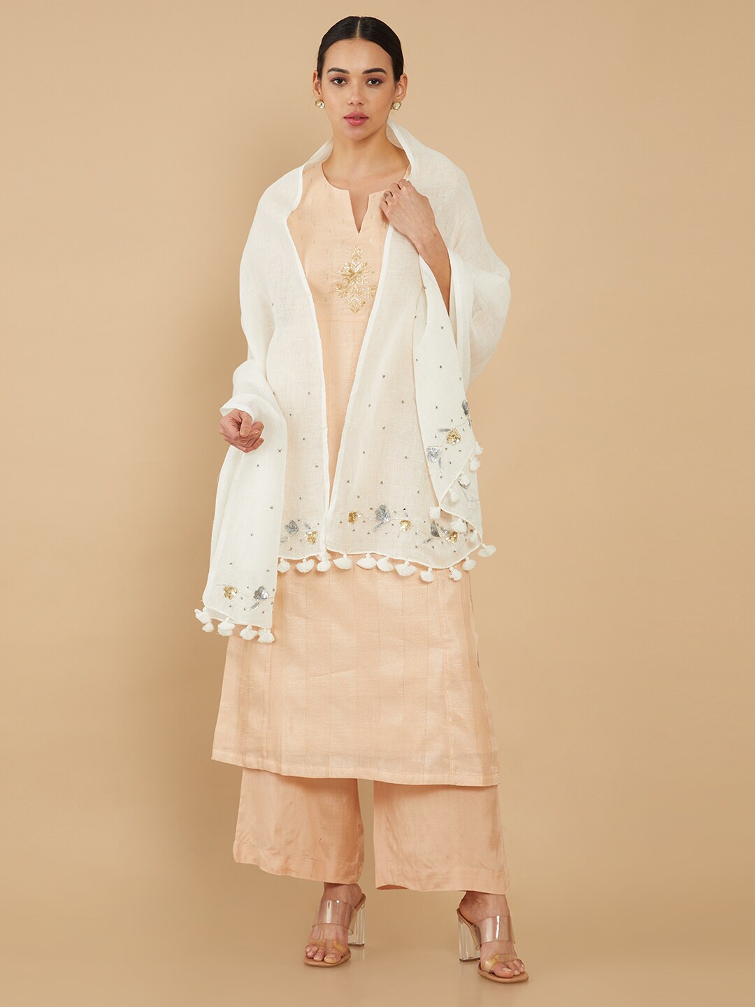 

Soch Women White & Silver-Toned Embroidered Stole