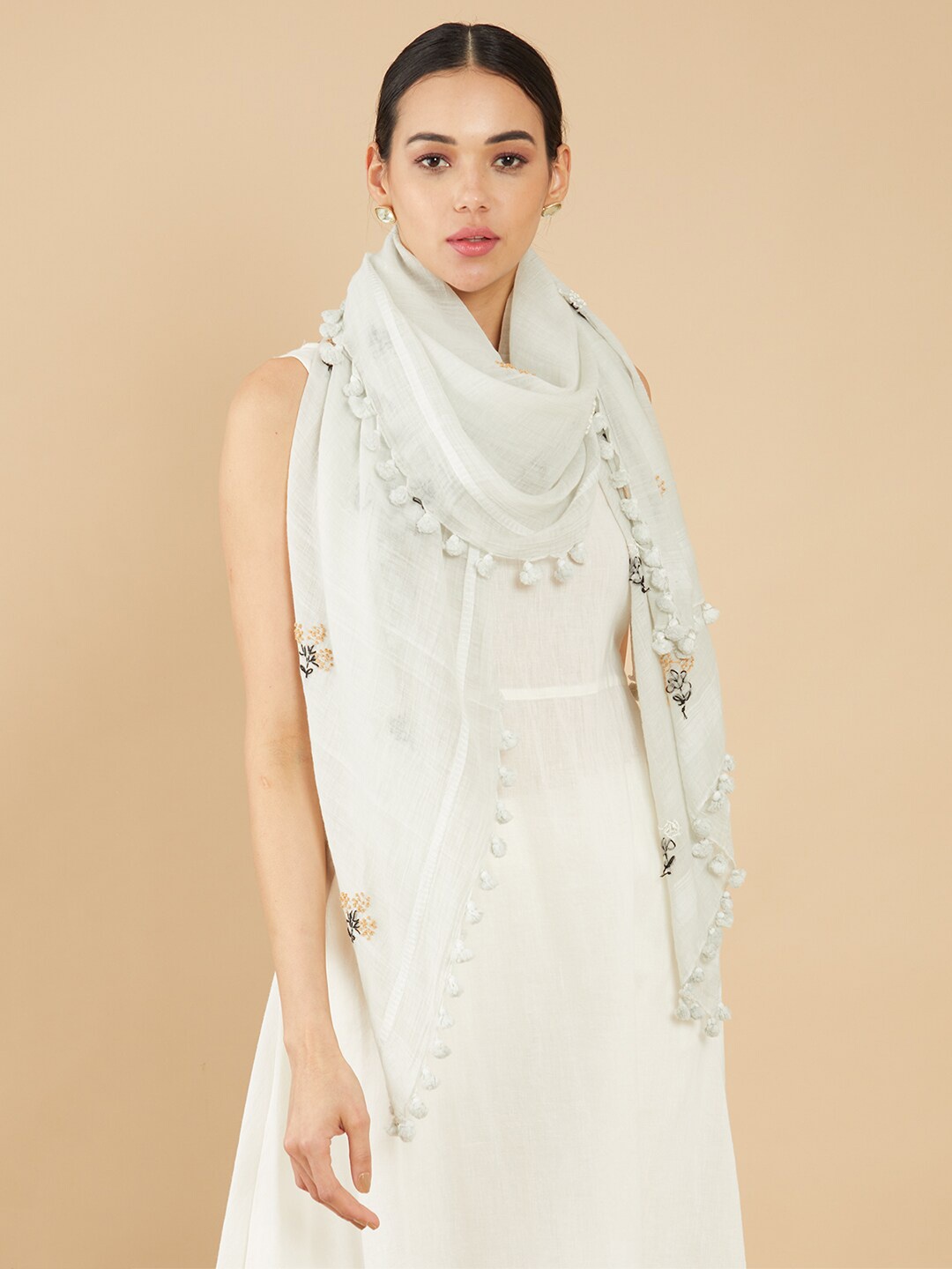 

Soch Women Blue & Black Embroidered Stole