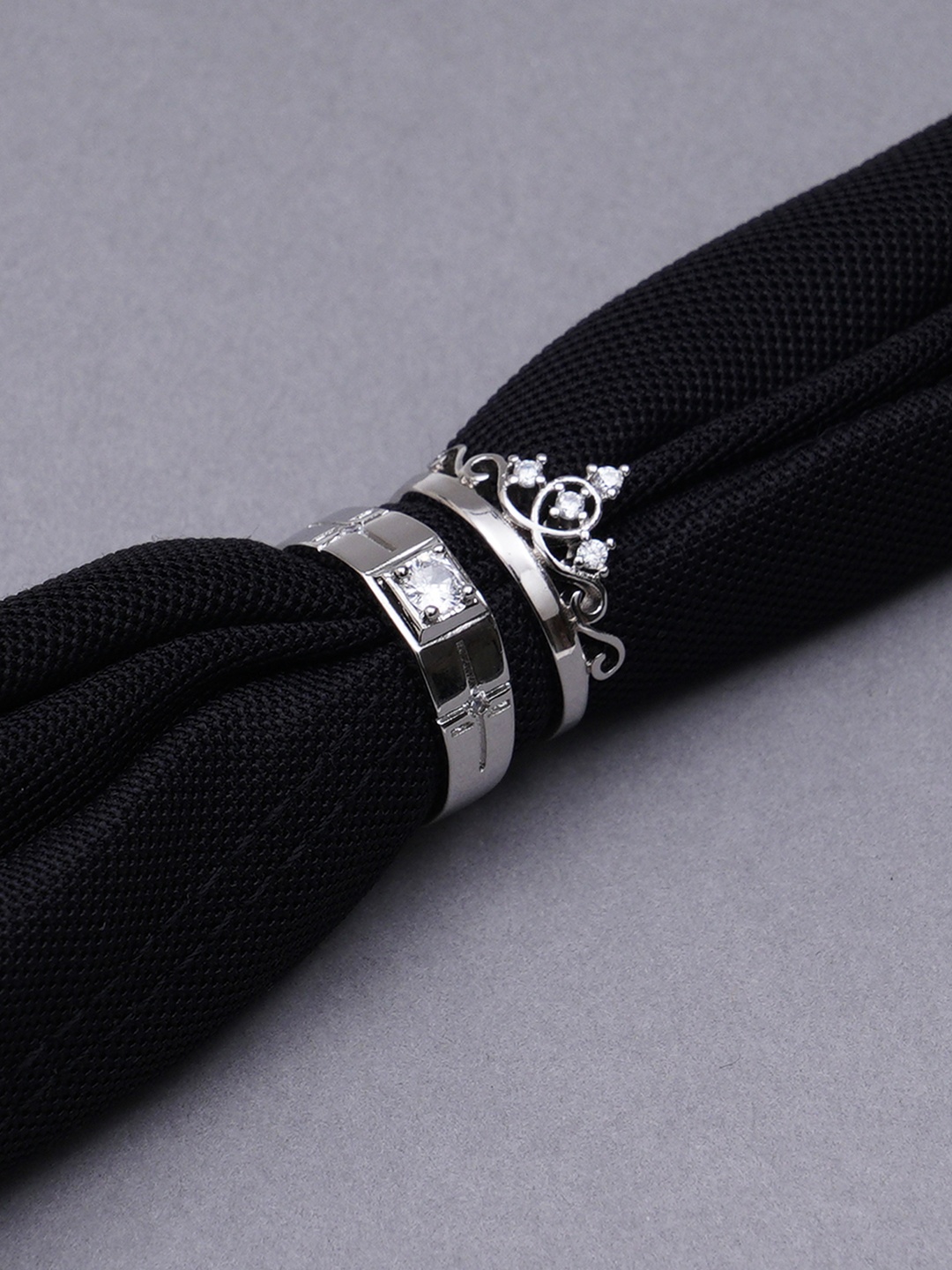 

KARATCART Set of 2 Crown Shape Couple Adjustable Ring, Silver