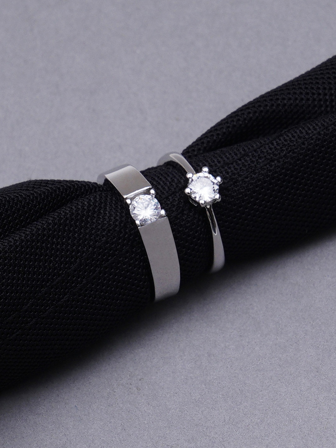 

KARATCART Set Of 2 Silver-Plated AD Elegant Couple Adjustable Rings