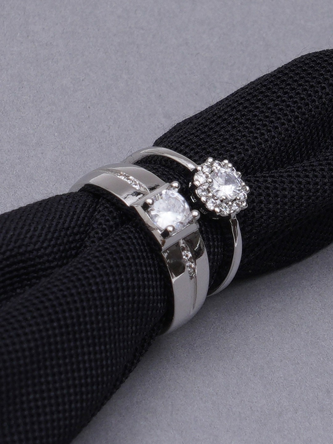 

KARATCART Silver Toned CZ Studded Elegant Couple Rings