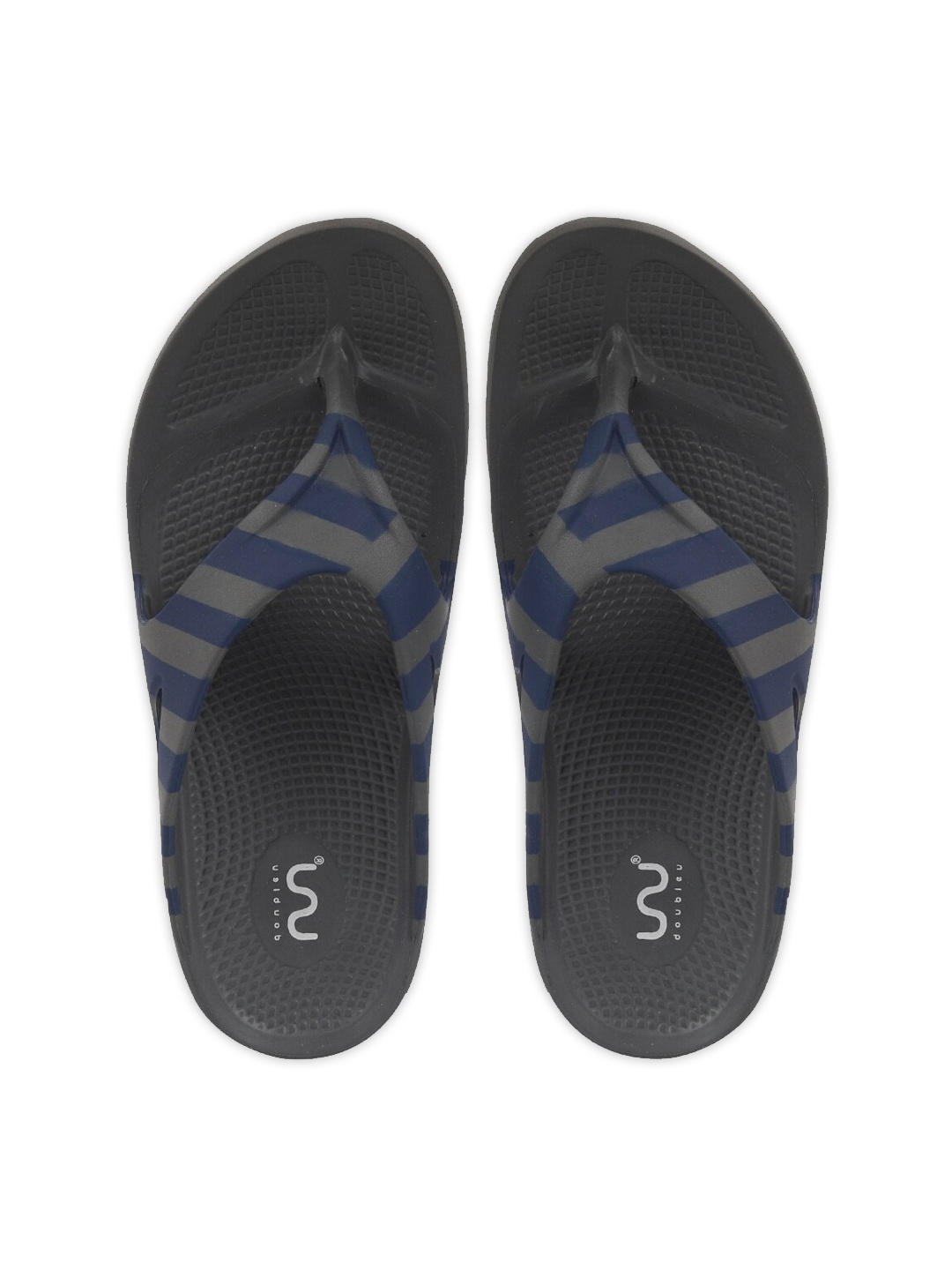 

Doubleu Men Grey & Blue Rubber Thong Flip-Flops