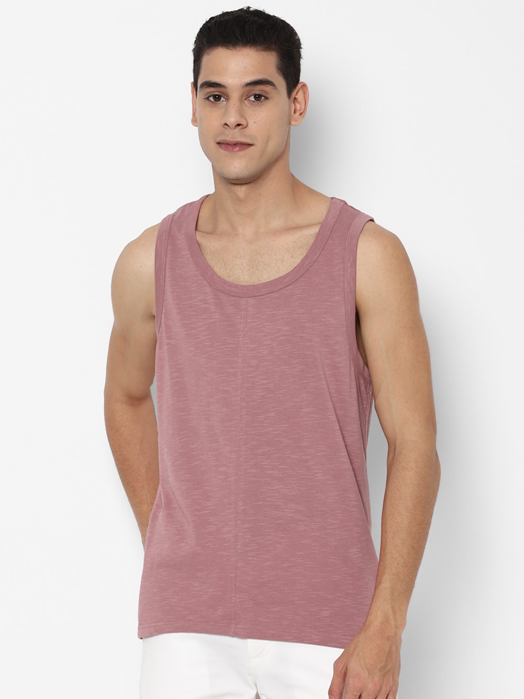 

FOREVER 21 Men Pink Raw Edge T-shirt