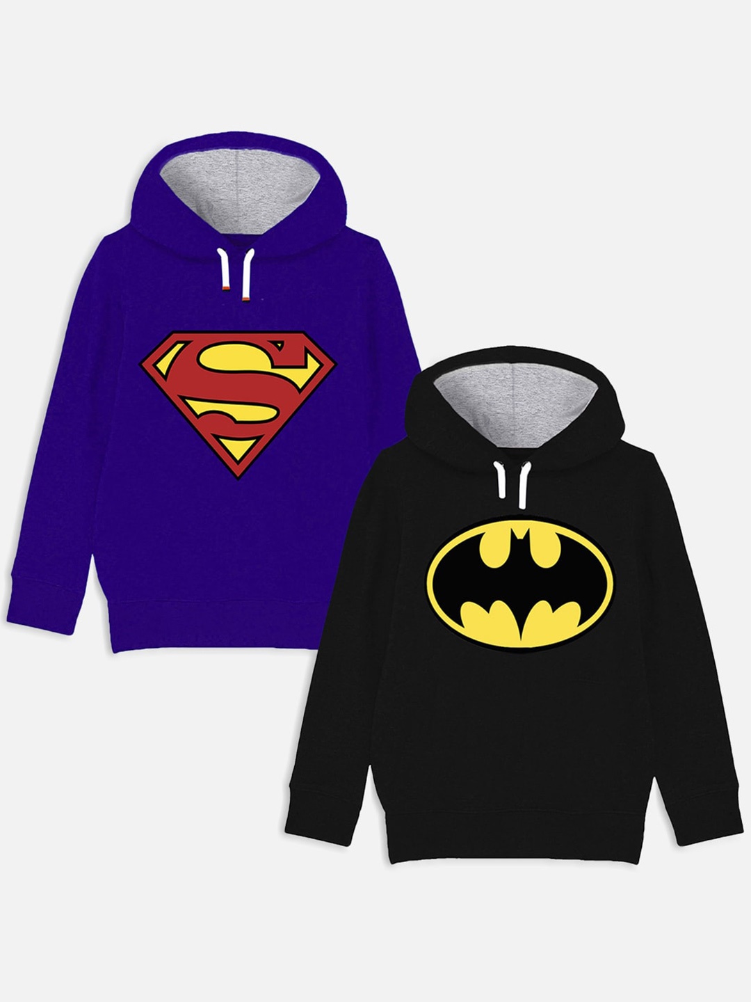 

YK Justice League Boys Pack of 2 Batman & Superman Printed Hooded Sweatshirt, Blue