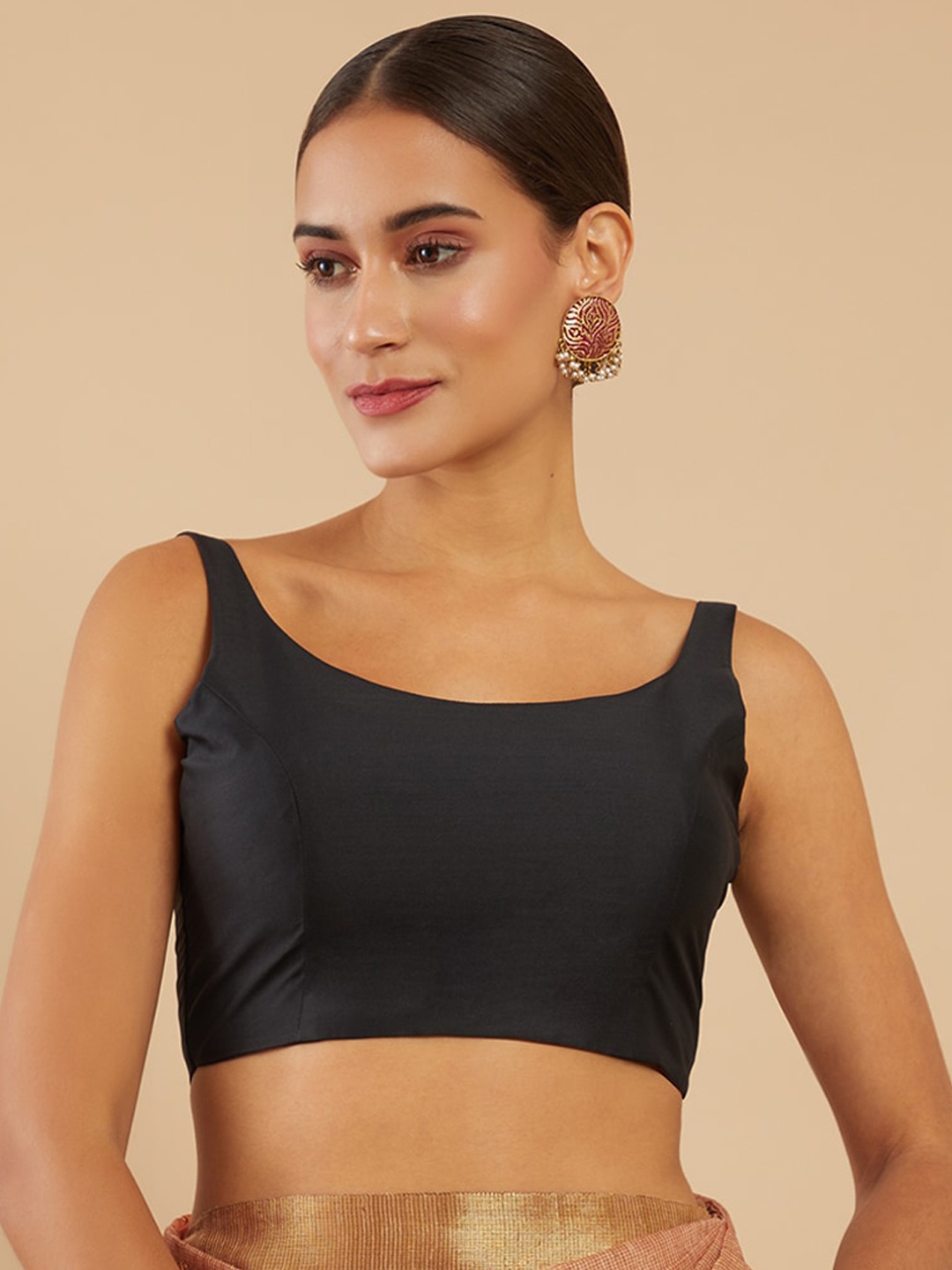 

Soch Women Black Solid Readymade Saree Blouse
