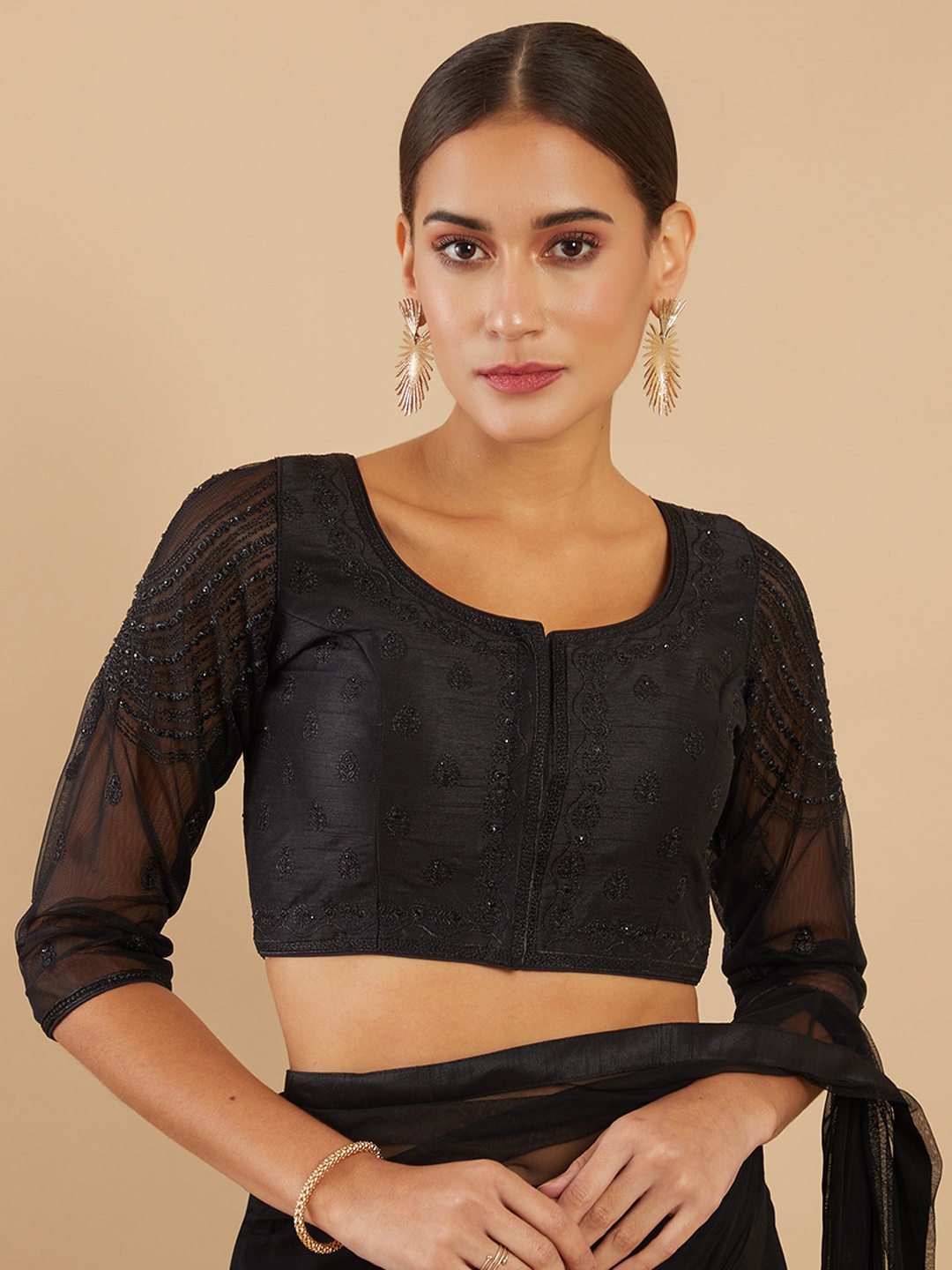 

Soch Women Black Embroidered Readymade Saree Blouse