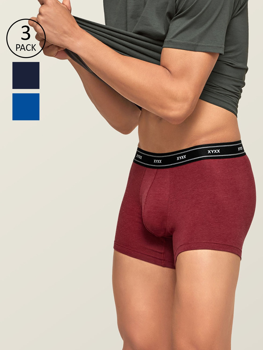 

XYXX Men Pack of 3 IntelliFresh Antibacterial Bamboo Cotton Apollo Trunk XYTRNK3PCKN445_, Blue
