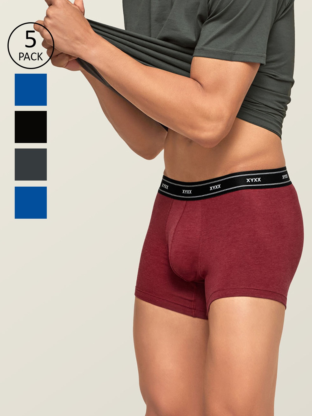 

XYXX Men Pack Of 5 Solid Anti Microbial Trunks XYTRNK5PCKN170_, Blue