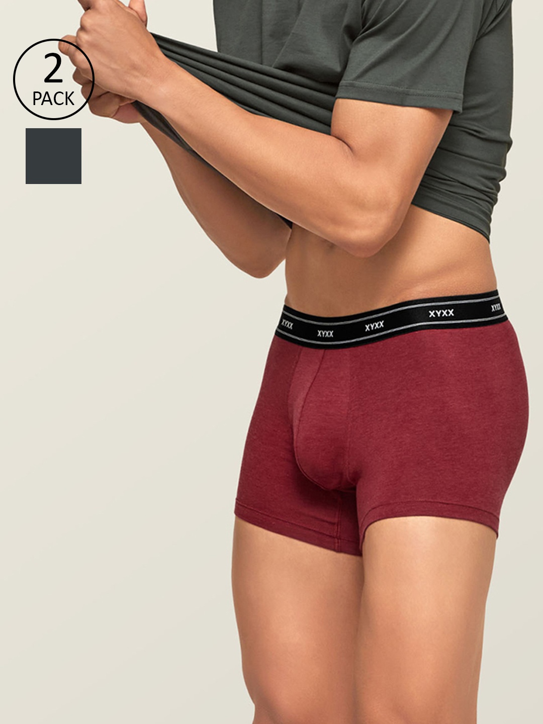 

XYXX Men Pack Of 2 Solid Antibacterial Apollo Trunks, Maroon