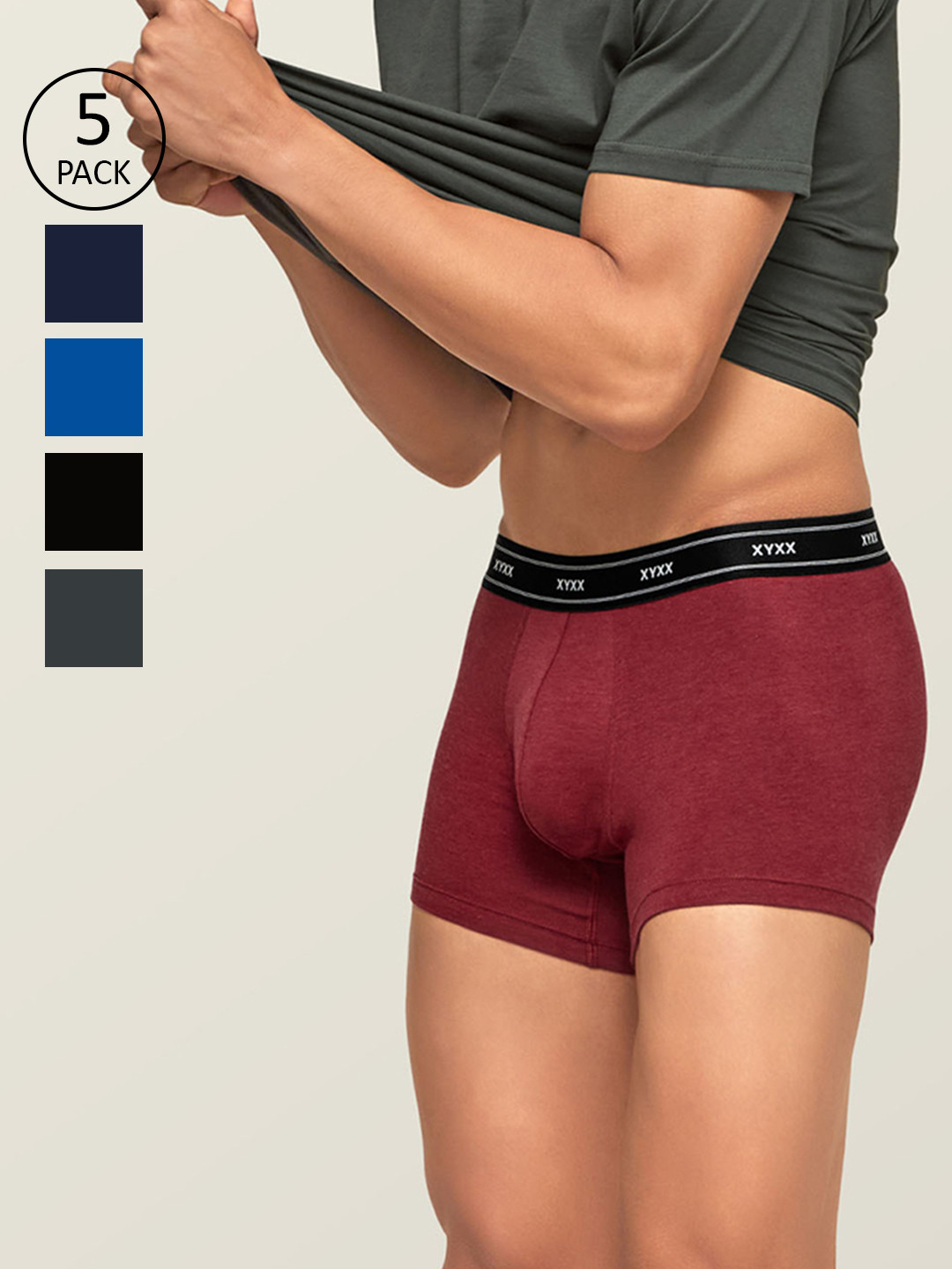 

XYXX Men Pack of 5 IntelliFresh Antibacterial Bamboo Cotton Apollo Trunk XYTRNK5PCKN166_, Red