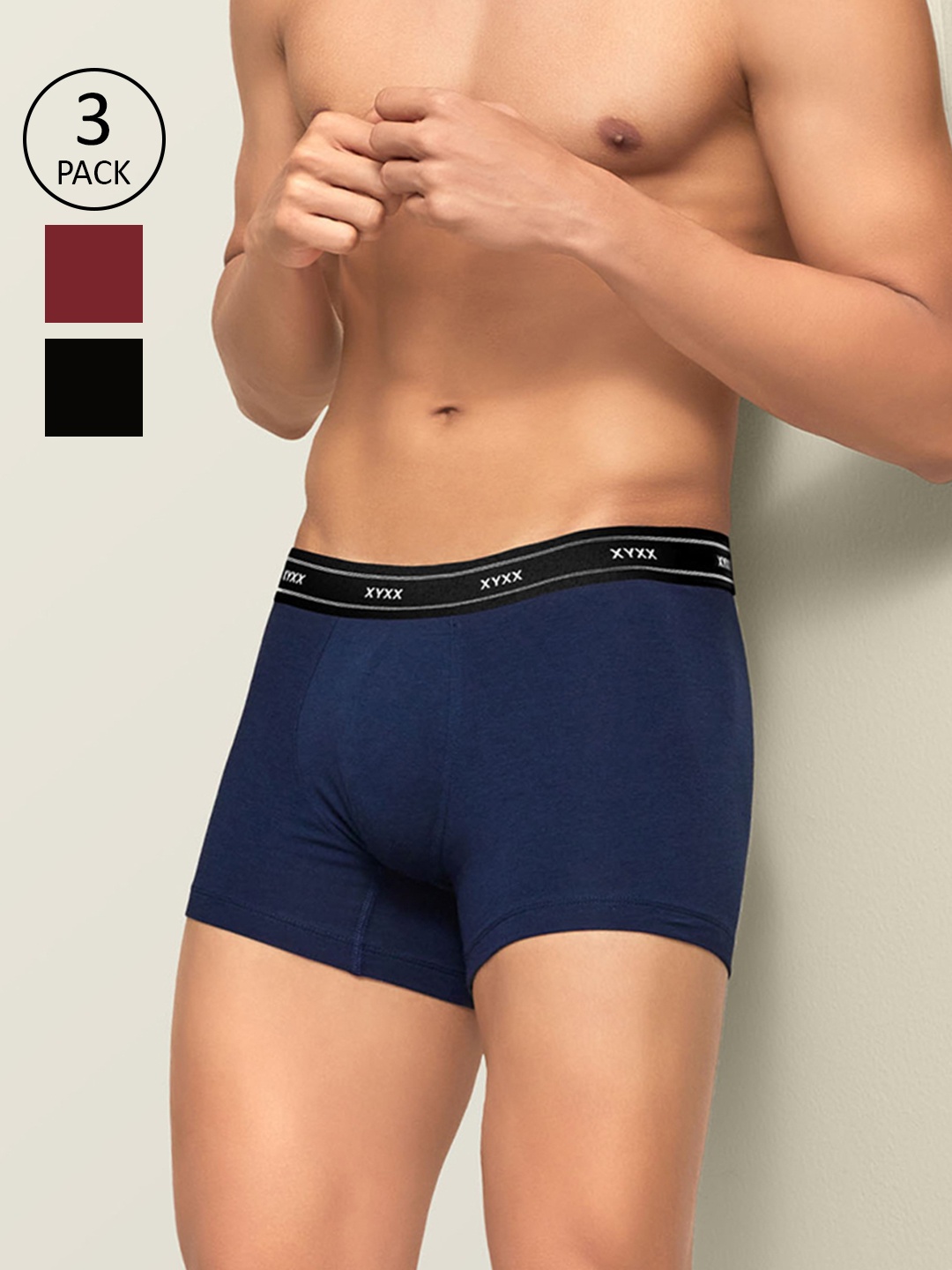 

XYXX Men IntelliFresh Antibacterial Bamboo Cotton Pack of 3 Apollo Trunk, Maroon