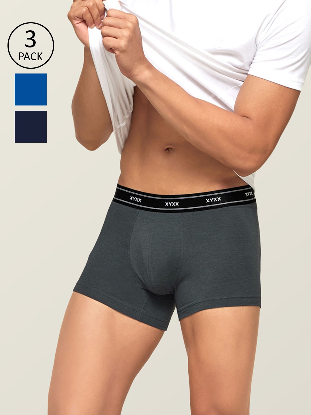 

XYXX Men Pack of 3 Antibacterial Bamboo Cotton Apollo Trunk, Blue