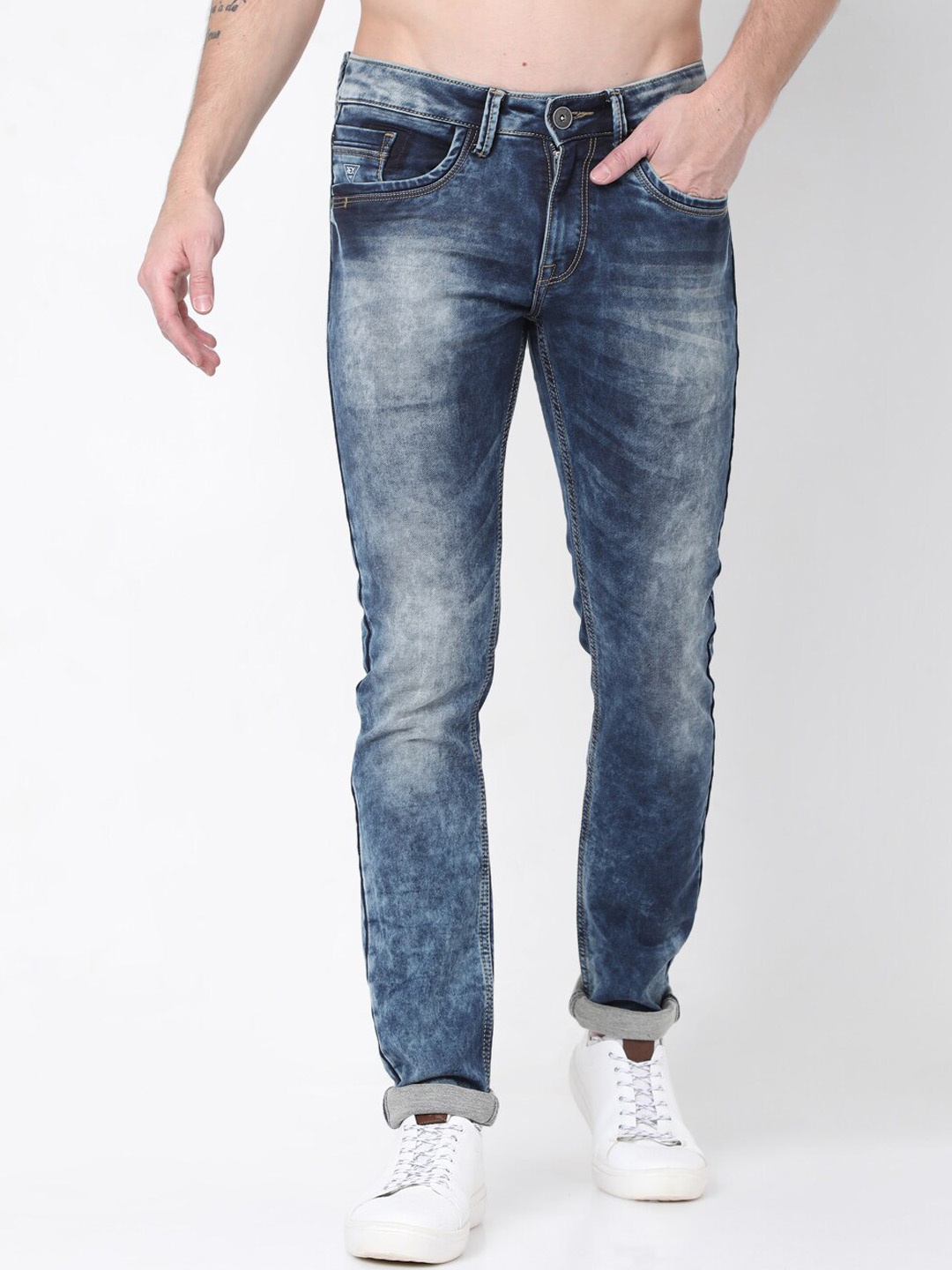 

Rex Straut Jeans Men Blue Slim Fit Heavy Fade Stretchable Cotton Jeans