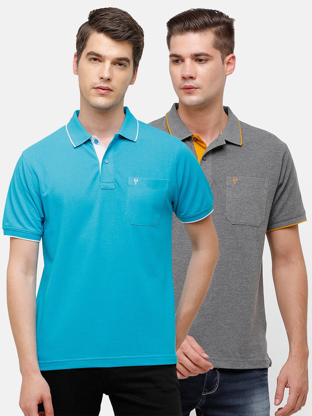 

Classic Polo Men Blue & Grey Pack of 2 Polo Collar Cotton T-shirt