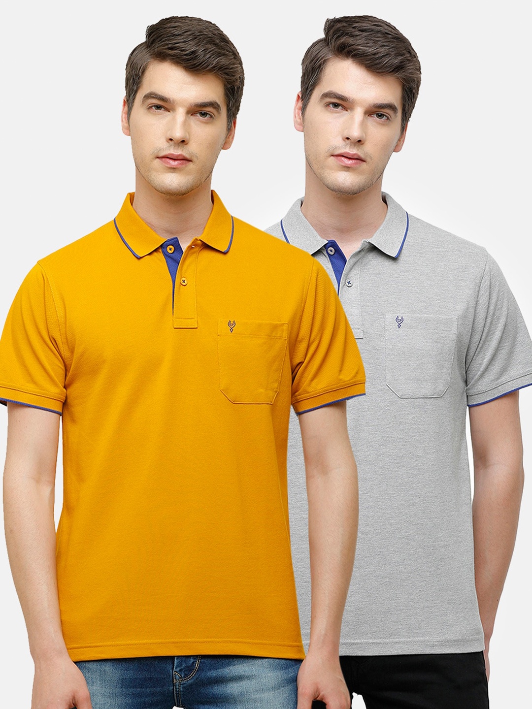

Classic Polo Men Yellow & Grey Pack of 2 Polo Collar Cotton T-shirt