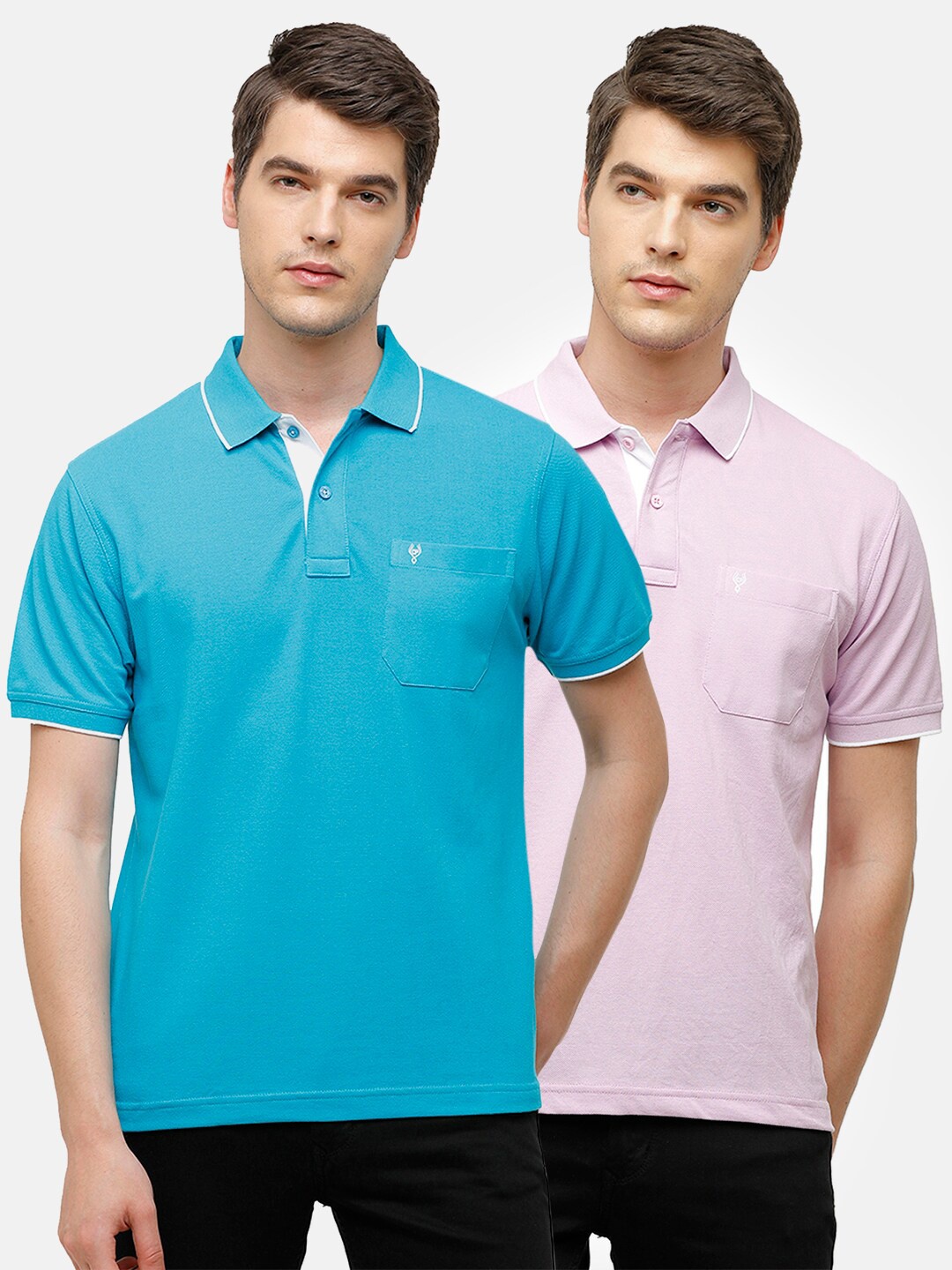 

Classic Polo Men Set of 2 Blue & Lavender Polo Collar Pockets T-shirt