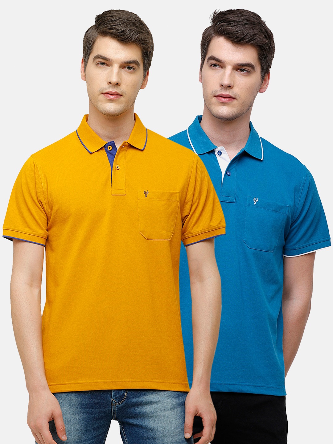 

Classic Polo Men Pack Of 2 Yellow & Blue Polo Collar T-shirts