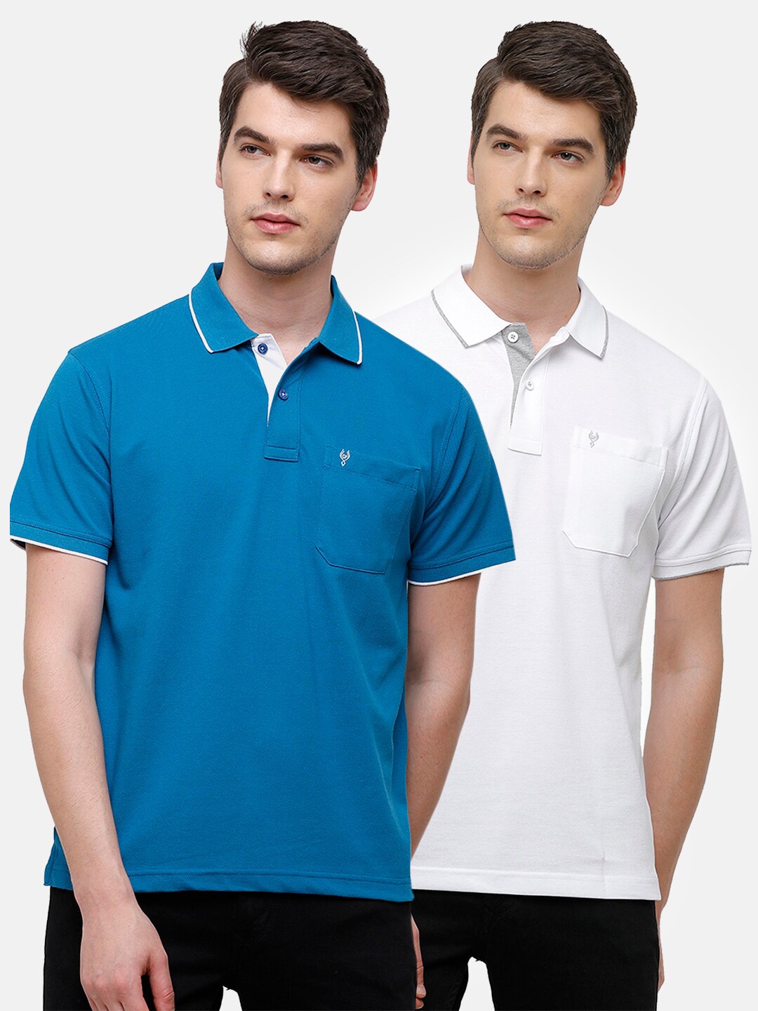 

Classic Polo Men Blue & White Pack of 2 Polo Collar Cotton T-shirt