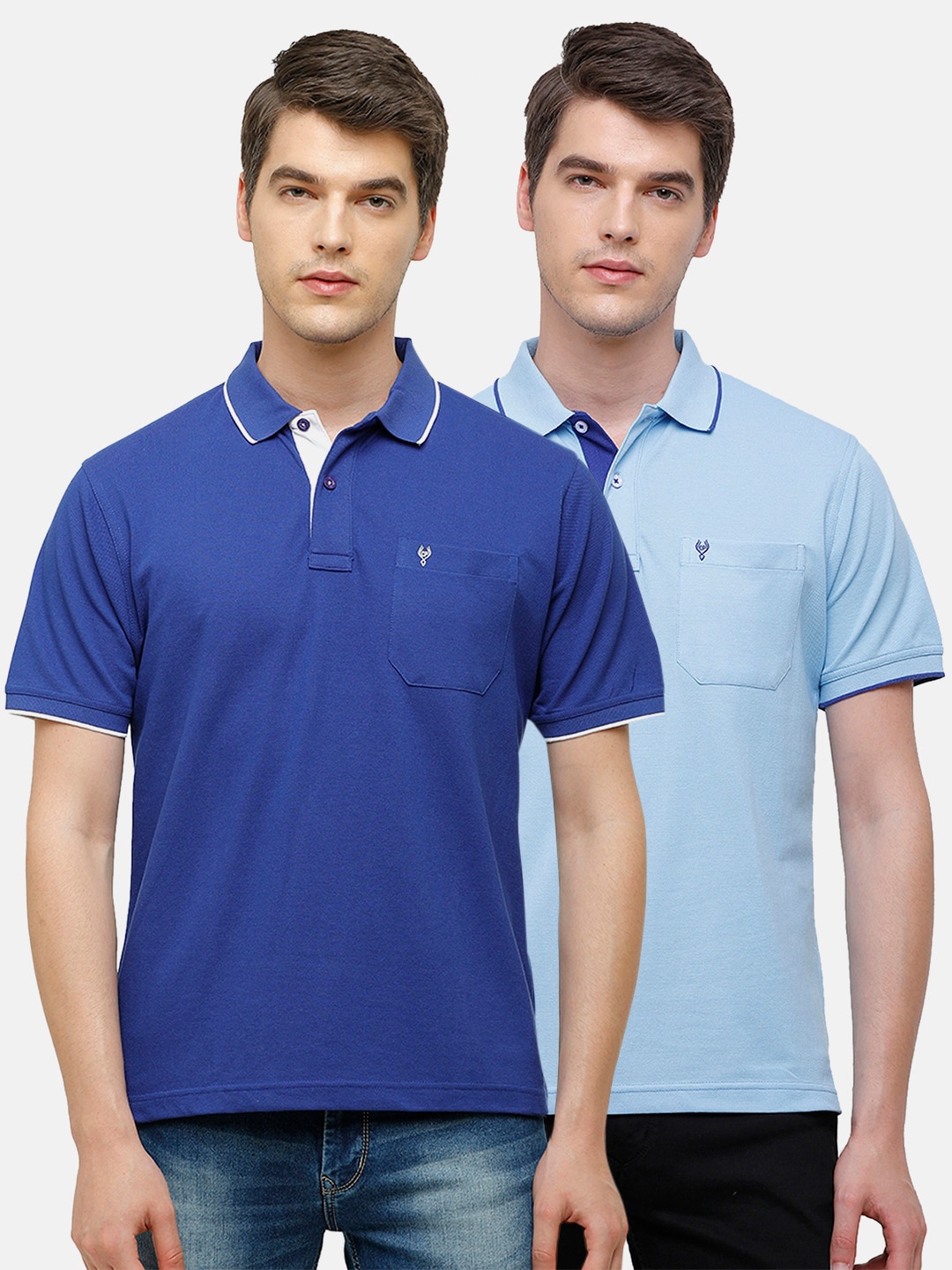 

Classic Polo Men Set of 2 Blue Polo Collar Pockets T-shirt