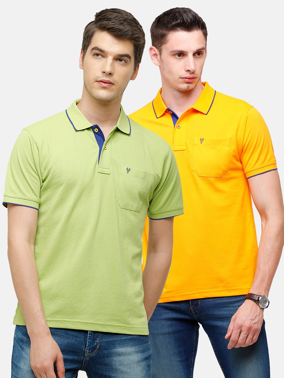 

Classic Polo Men Green & Yellow 2 Polo Collar Pocket Cotton T-shirts