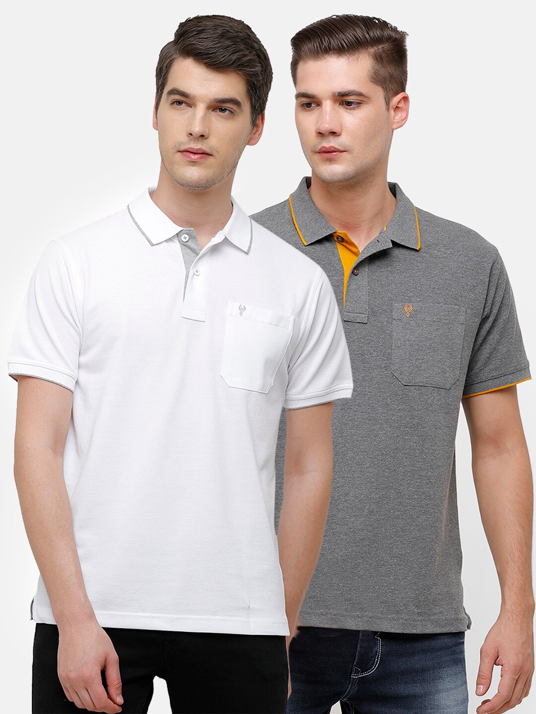 

Classic Polo Men Grey & White Pack of 2 Polo Collar Cotton T-shirt