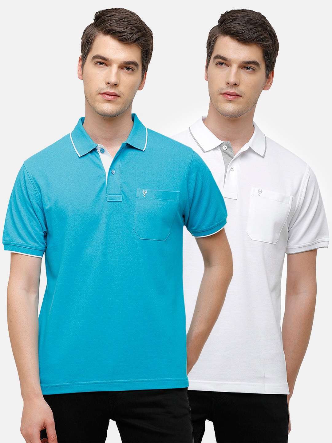 

Classic Polo Men Blue & White Pack of 2 Polo Collar Cotton T-shirt