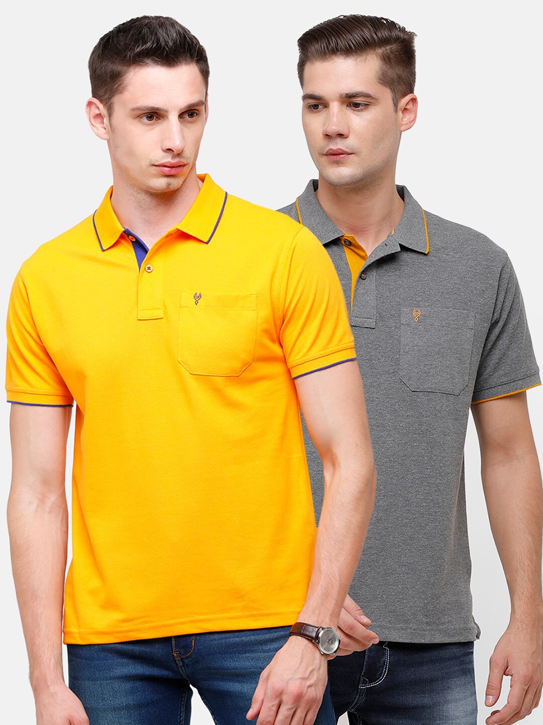 

Classic Polo Men Pack Of 2 Yellow & Grey Polo Collar T-shirts