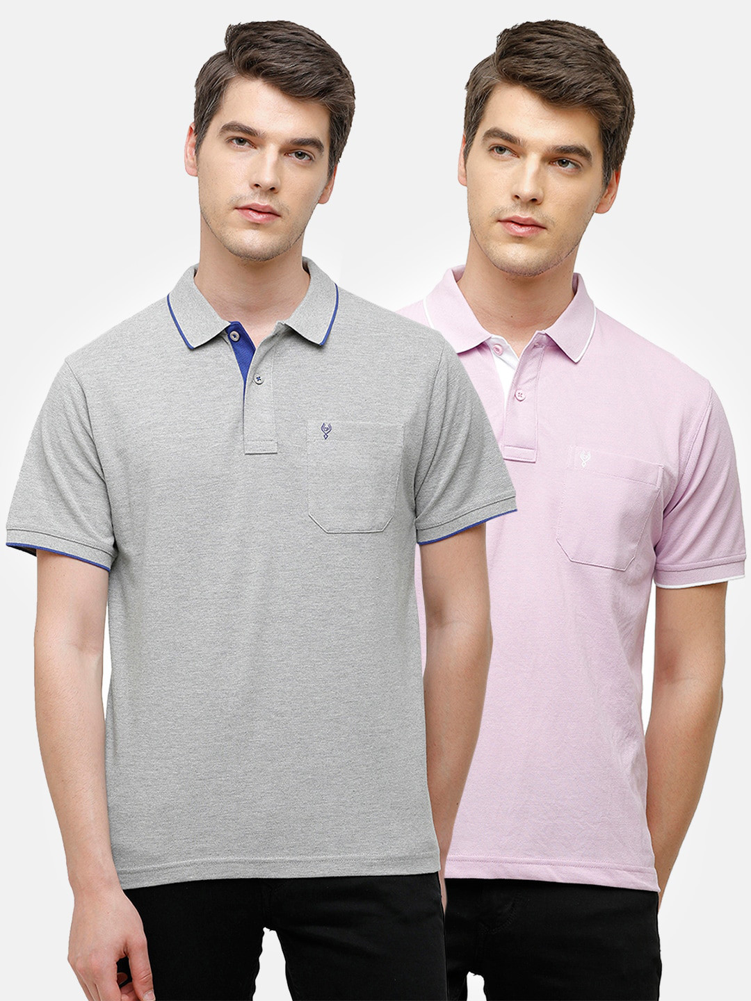 

Classic Polo Men Pack Of 2 Grey & Pink Polo Collar T-shirts