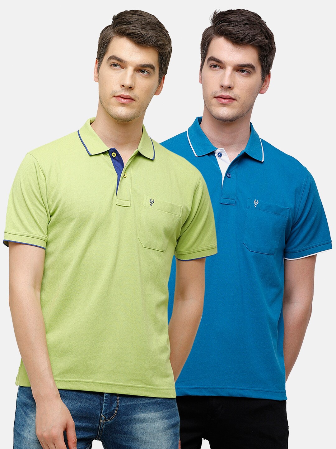 

Classic Polo Men Green & Blue 2 Polo Collar Pocket Cotton T-shirts