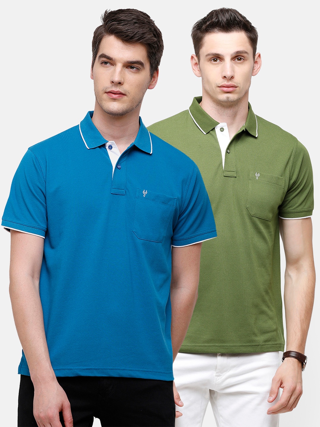 

Classic Polo Men Blue & Green Pack of 2 Polo Collar Cotton T-shirt