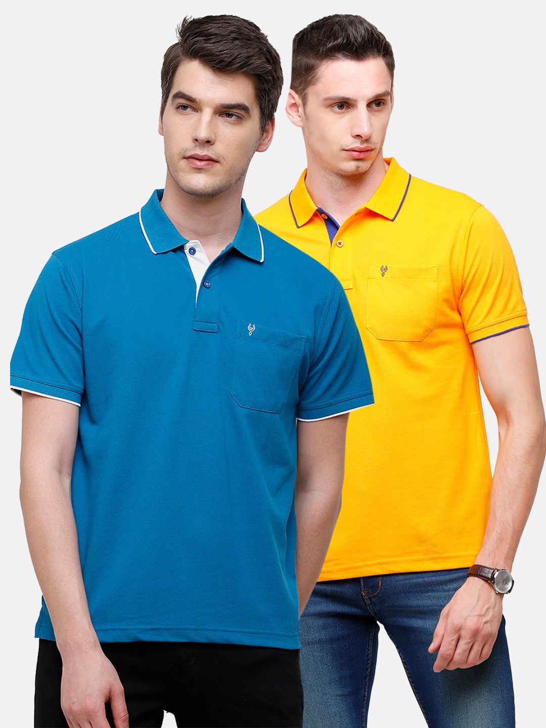 

Classic Polo Men Pack Of 2 Blue & Yellow Polo Collar T-shirts