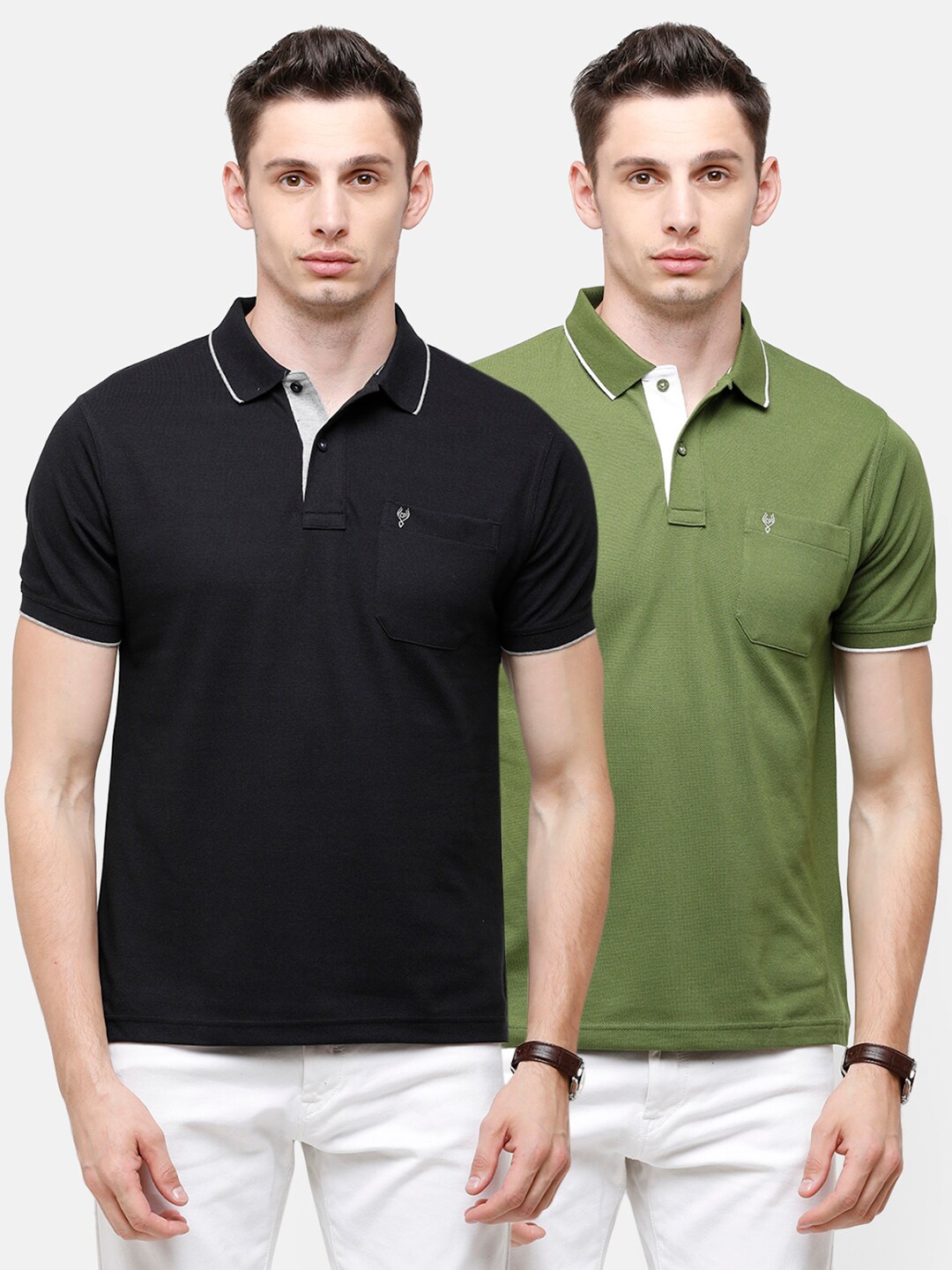 

Classic Polo Men Yellow & Green 2 Polo Collar Pocket Cotton T-shirts