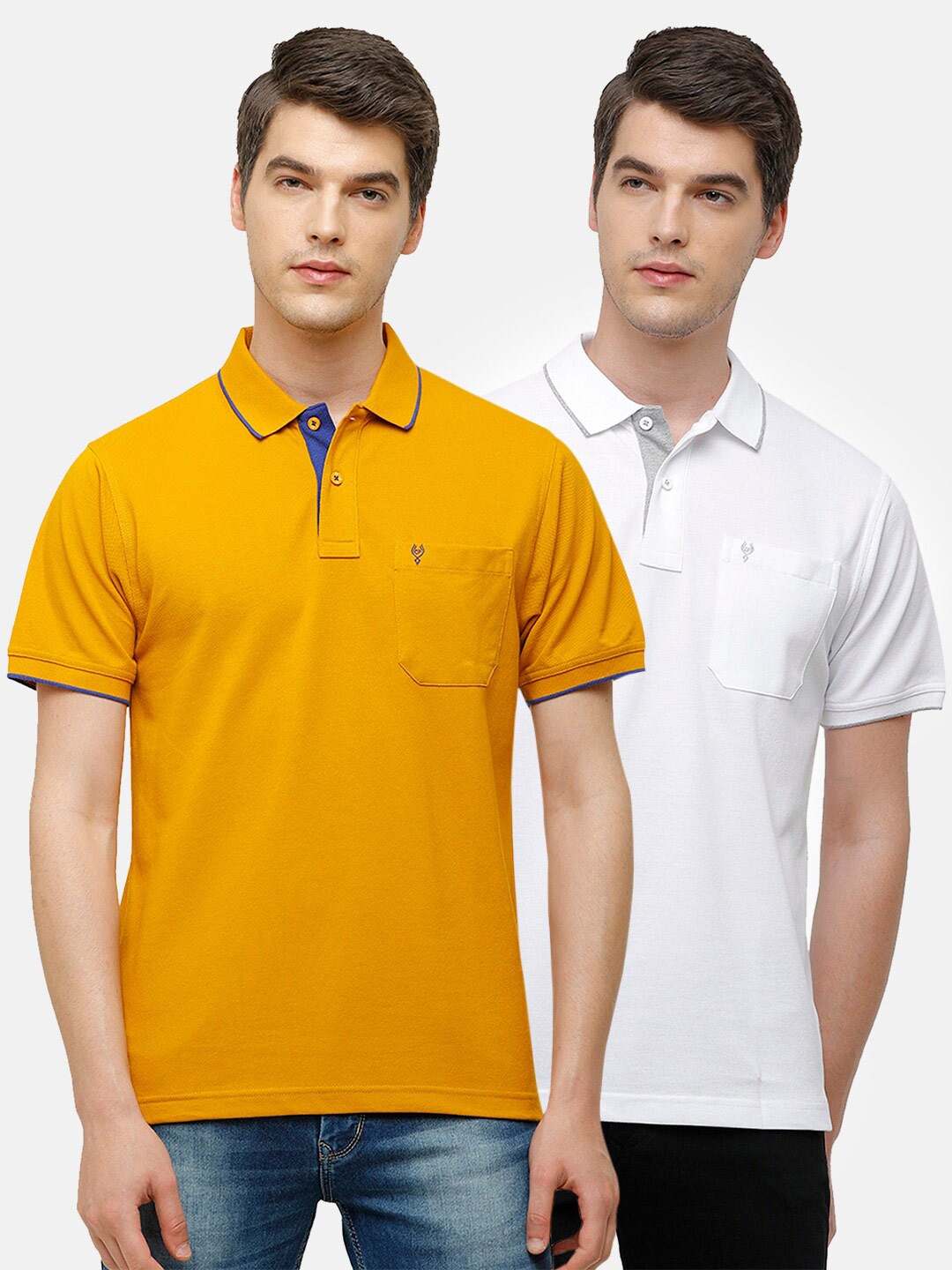 

Classic Polo Men Yellow & White 2 Polo Collar Pocket Cotton T-shirts