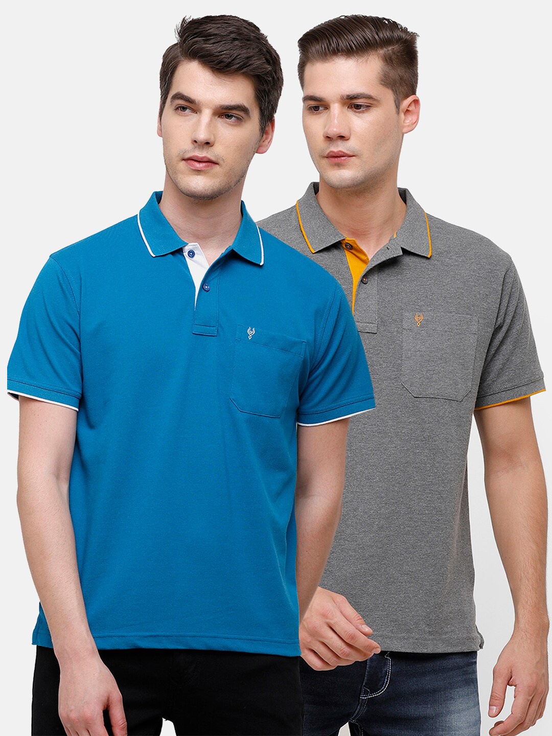 

Classic Polo Men Pack Of 2 Blue & Grey Polo Collar T-shirts