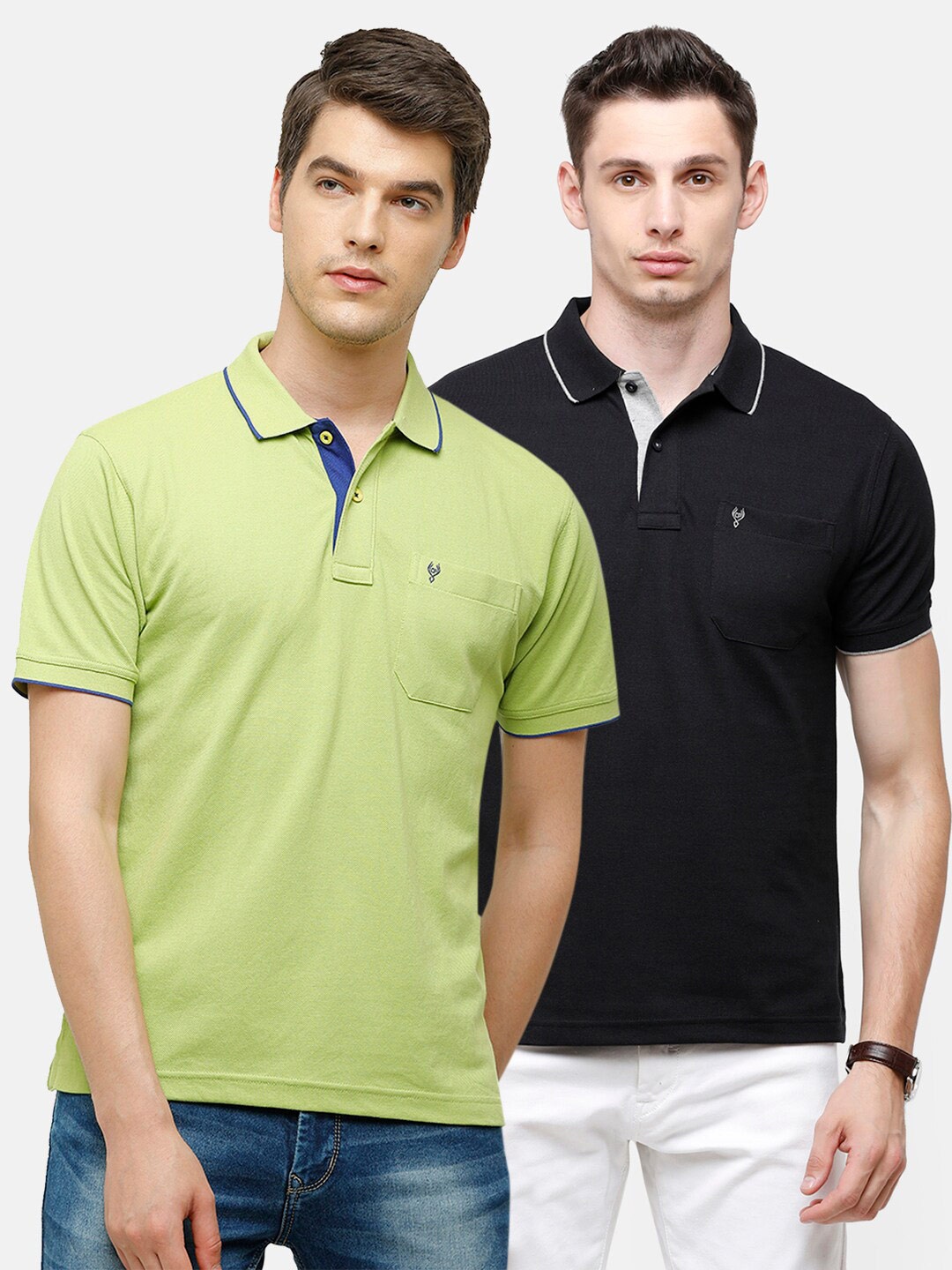 

Classic Polo Men Green & Black Pack of 2 Polo Collar Cotton T-shirt