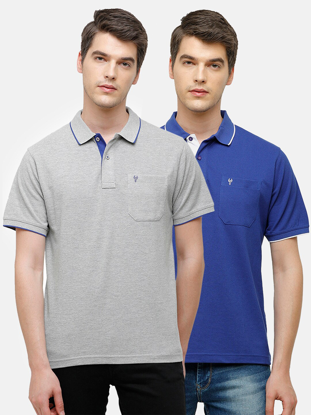 

Classic Polo Men Pack Of 2 Grey & Blue Polo Collar T-shirts