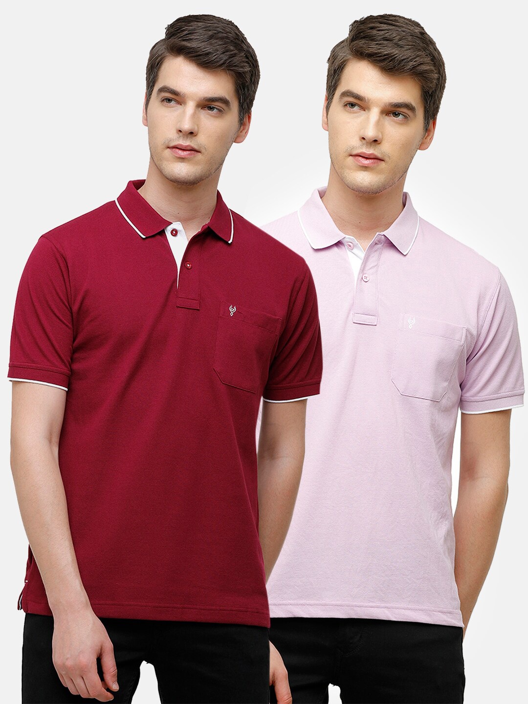 

Classic Polo Men Maroon & Pink Pack of 2 Polo Collar Cotton T-shirt