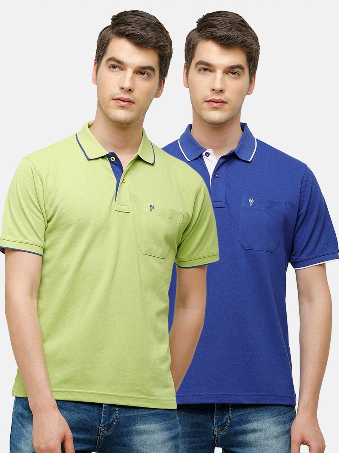 

Classic Polo Men Pack Of 2 Green & Blue Polo Collar T-shirts