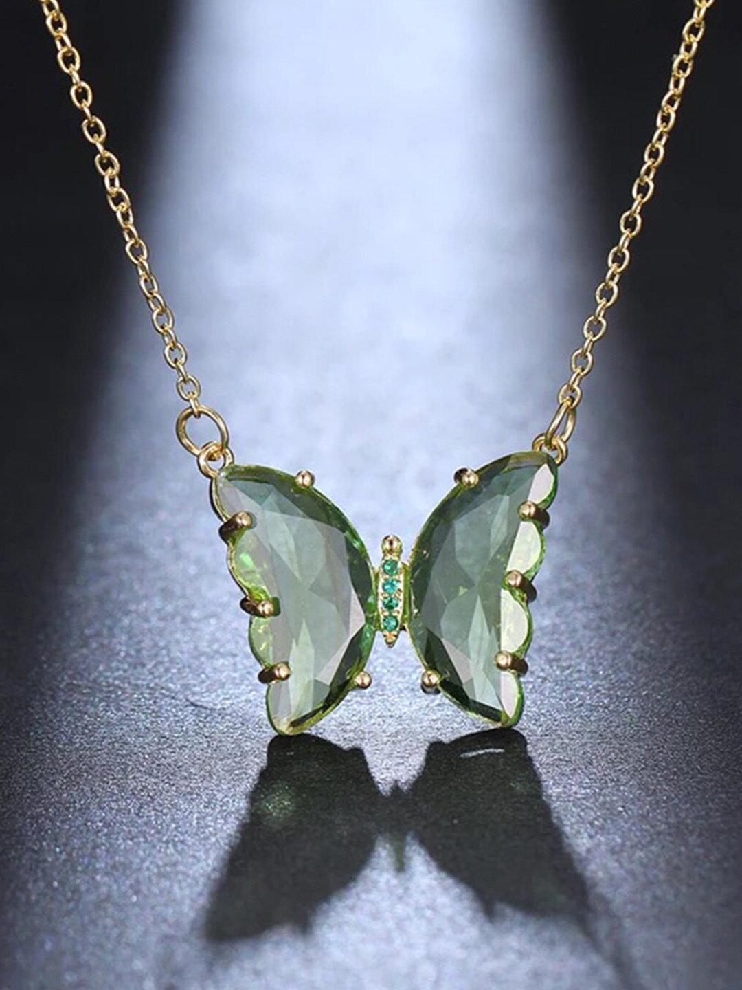 

Vembley Gold-Plated Green Crystal Butterfly Pendant Necklace