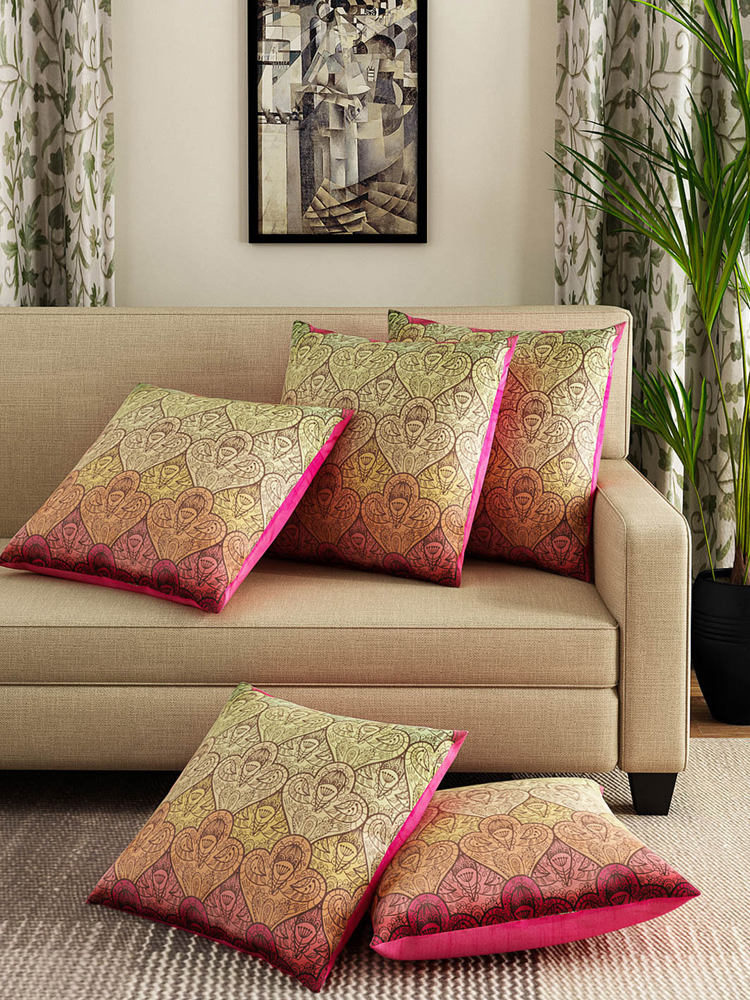 

Alina decor Multicoloured Set of 5 Printed 16" X 16" Square Cushion Covers, Multi