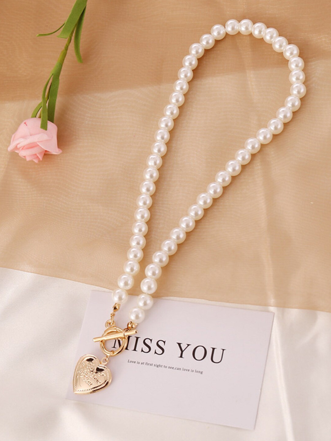 

Vembley Gold-Plated White Pearl Drop Heart Pendant Necklace