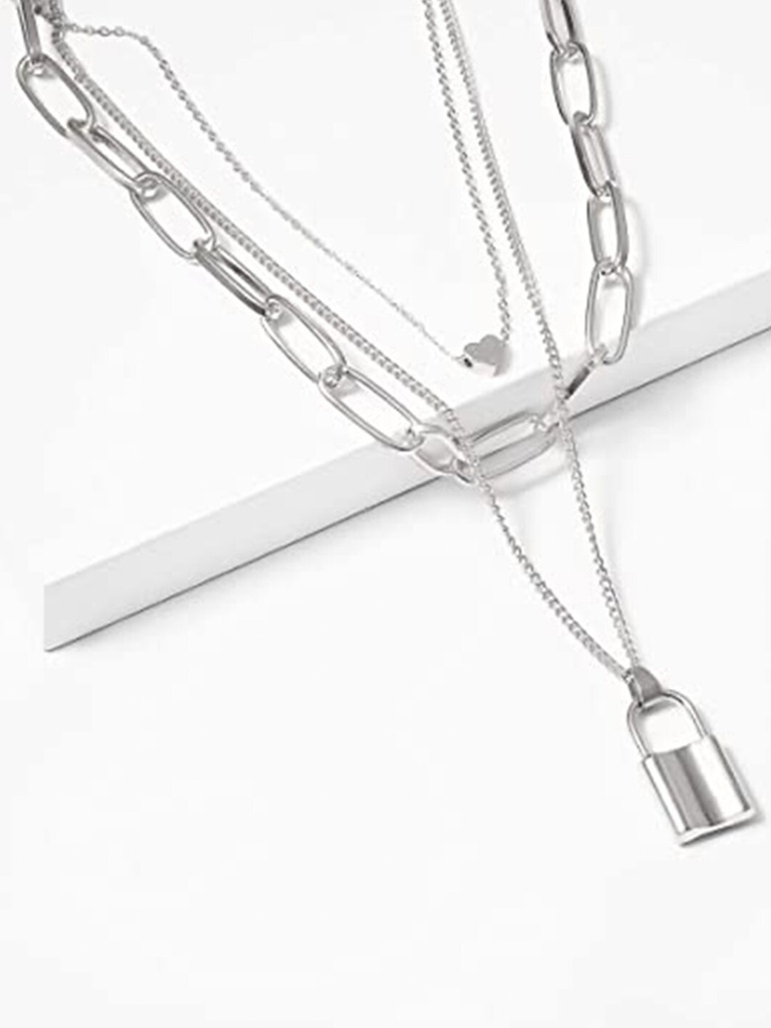 

Vembley Silver-Plated Layered Heart & Lock Pendant Necklace
