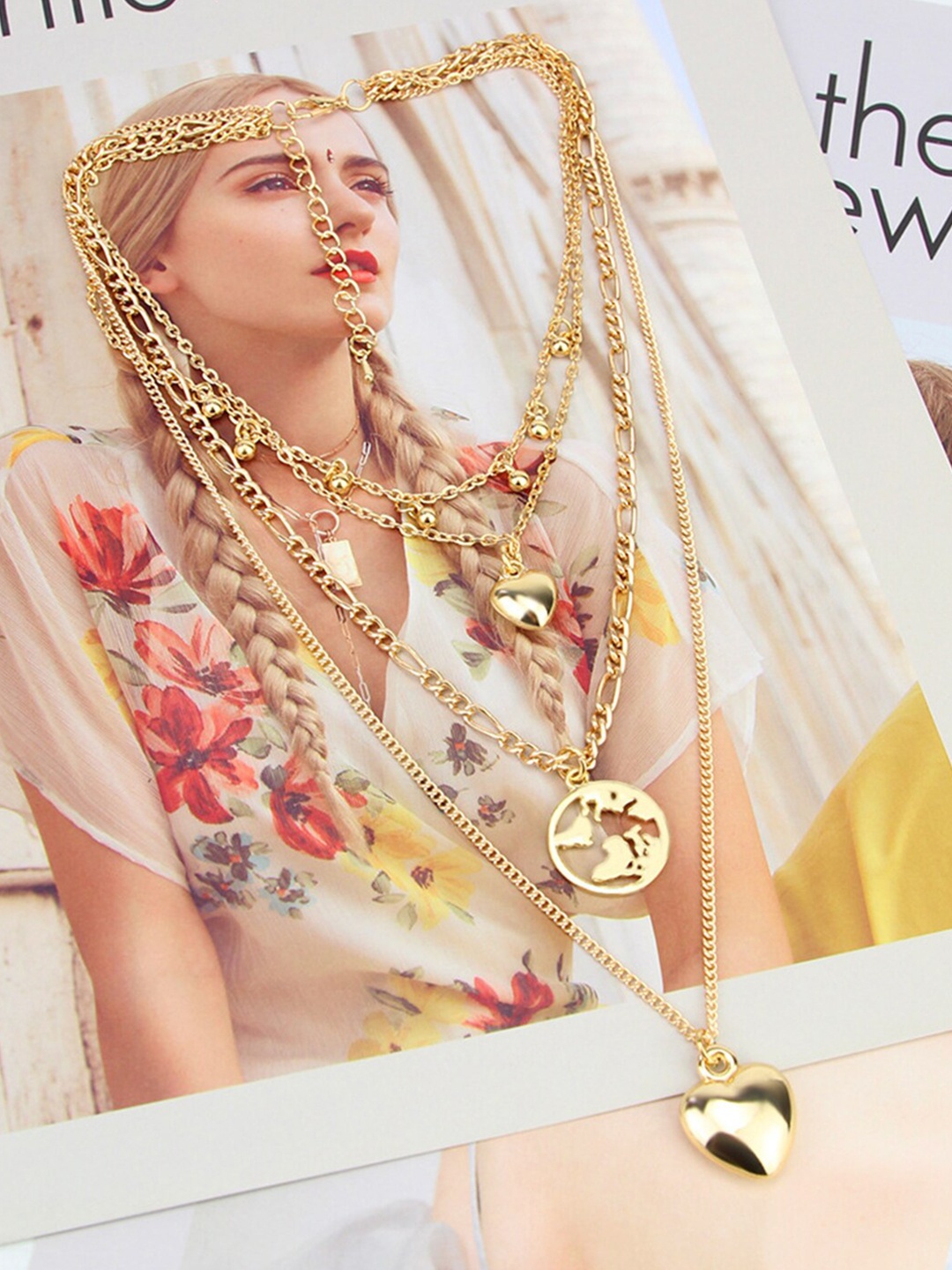 

Vembley Gold-Plated Layered Heart World & Earth Pendant Necklace