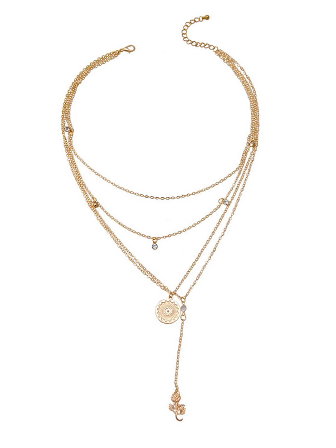 

Vembley Gold-Plated Layered Rose & Sunflower Necklace