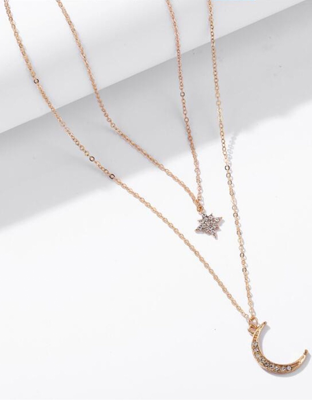 

Vembley Women Gold-Toned Double Layered Star & Moon Pendant Necklace