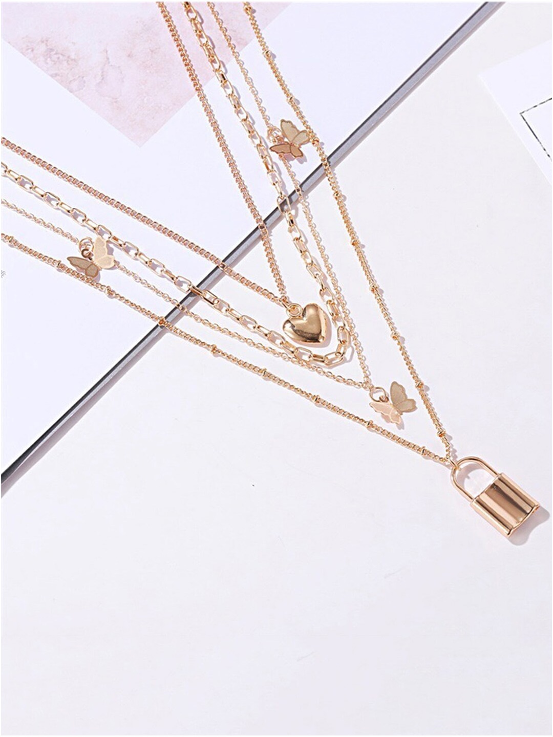 

Vembley Gold-Plated Gold-Plated Layered Heart & Butterfly Necklace