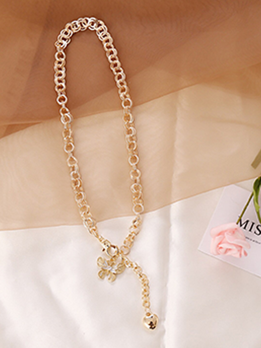 

Vembley Gold-Plated Gold-Plated Y Shaped Chunky Chain Butterfly Drop Heart Necklace