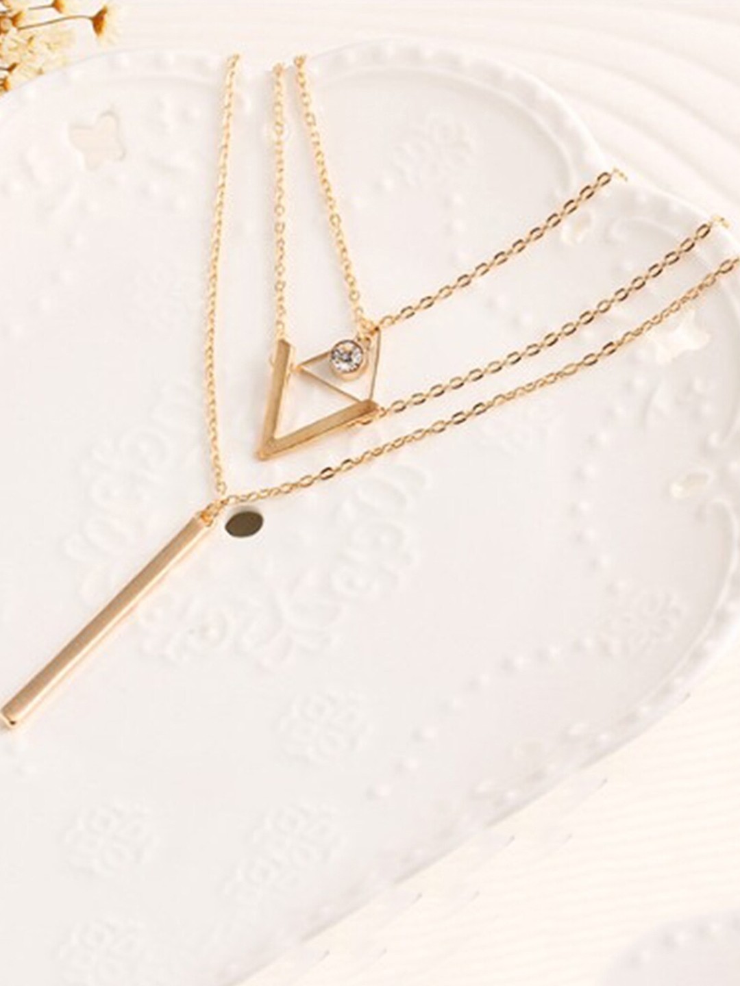 

Vembley Gold-Plated Triple Layered V Alphabet Pendant Necklace